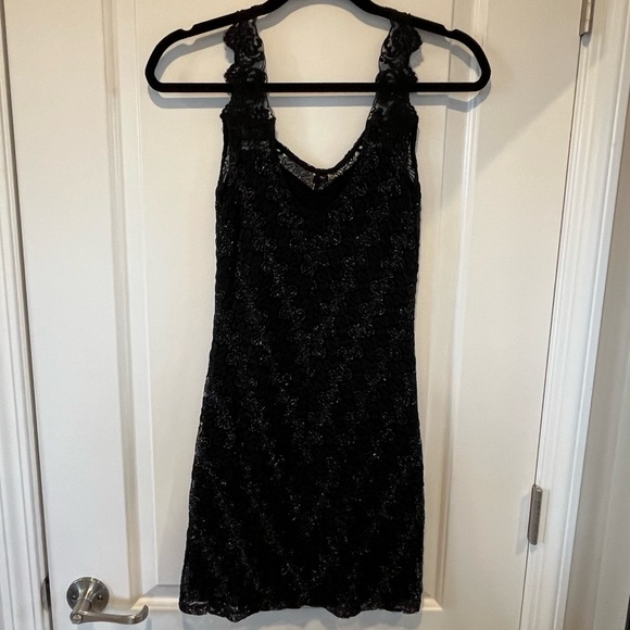 Free People - Foiled Again Fitted Black / Silver Lace Tank Mini Dress - XS - EUC - Picture 12 of 15